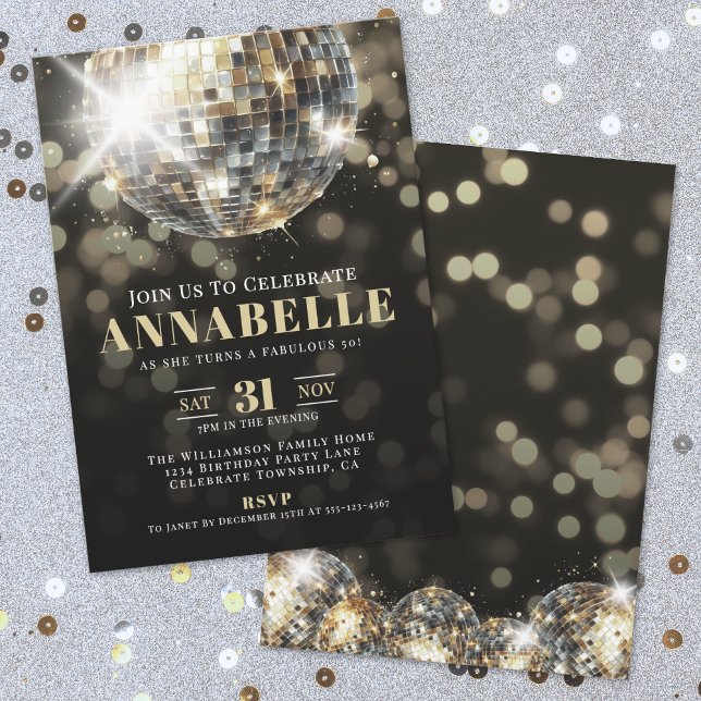 Invitation Black Gold Adult 50th Birthday Party (Black Gold Adult 50th Birthday Party Invitation)