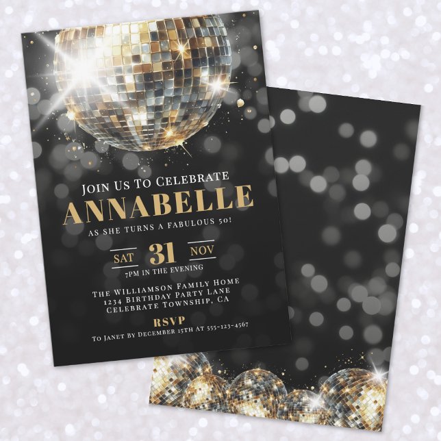 Invitation Black Gold Adulte 50e fête d'anniversaire (Black Gold Adult 50th Birthday Party Invitation)