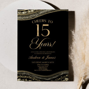 Invitation Black Gold Agate 15e anniversaire Mariage fête