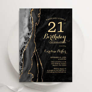 Invitation Black Gold Agate 21e anniversaire