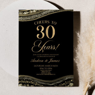 Invitation Black Gold Agate 30e fête d'anniversaire du Mariag