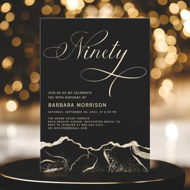 Invitation Black Gold Agate 90e Soixante-dix fête d'anniversa (Créateur téléchargé)