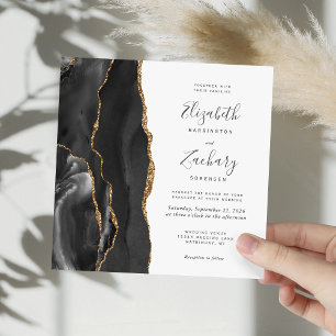 Invitation Black Gold Agate Carré moderne Mariage