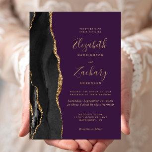 Invitation Black Gold Agate Profond violet Mariage
