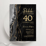 Invitation Black Gold Agate Surprise 40e anniversaire<br><div class="desc">Gate noir et or surprise 40e anniversaire invitation fête. Design élégant et moderne avec aquarelle agate marbre arrière - plan,  fausse parties scintillant or et typographie script de police. Carte invitation branchée parfaite pour une célébration anniversaire féminine élégante. Invitations Zazzle imprimées ou téléchargement instantané modèle imprimable numérique.</div>