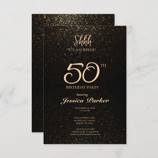 Invitation Black Gold Agate Surprise 50e anniversaire (Devant / Derrière)