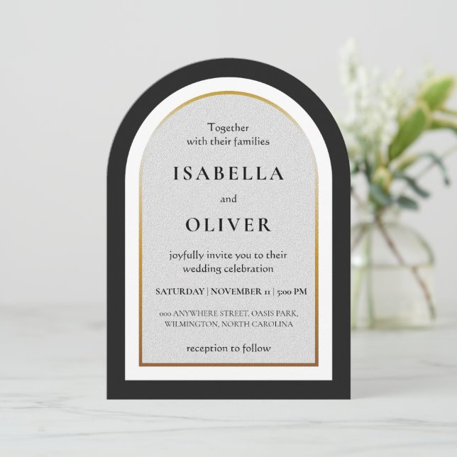 Invitation Black gold and white simplistic wedding (Debout devant)