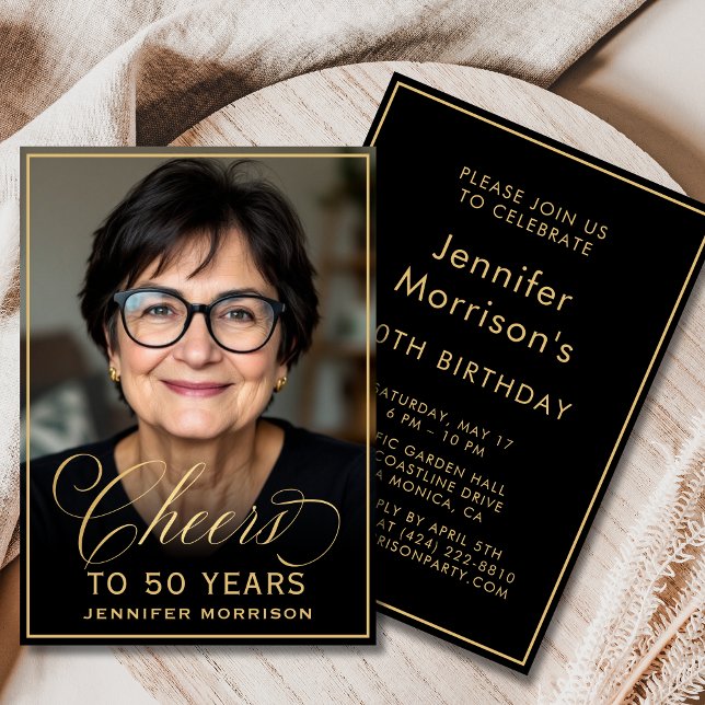 Invitation Black & Gold Anniversaire des encouragements à 50  (Créateur téléchargé)