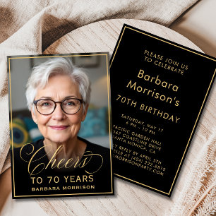 Invitation Black & Gold Anniversaire des encouragements à 70 