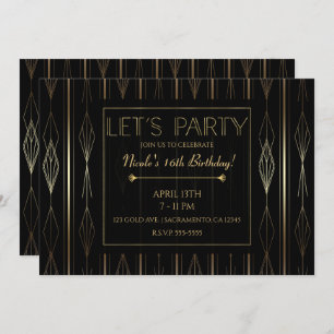 Invitation Black & Gold Art Deco Fêtons notre anniversaire