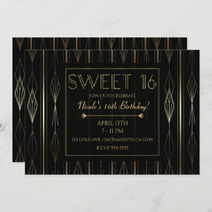 Invitation Black & Gold Art Deco Sweet 16 Anniversaire