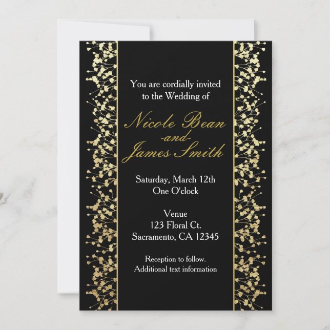 Invitation Black & Gold Babys Breath Wedath Wedding Invitatio (Devant)