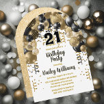 Invitation Black Gold Balloons 21e fête d'anniversaire<br><div class="desc">Célébrez en style avec cette invitation vibrante et captivante à la fête du 21e anniversaire, avec un magnifique design en cascade d'arc de ballon dans les tons noir et or, et accentué de blanc. Le "21" audacieux du centre apporte une touche ludique mais chic, donnant le ton d'une fête mémorable....</div>