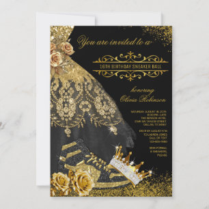 Invitation Black Gold Basket Gown Couronne Basket Ball
