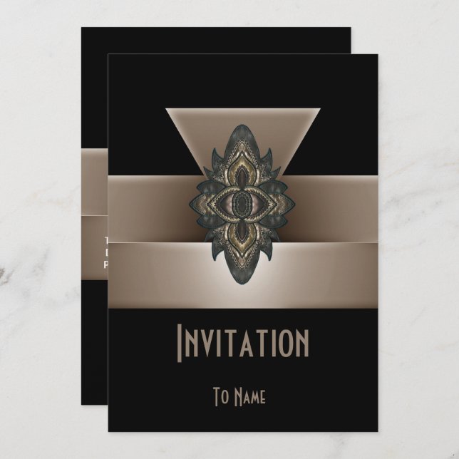 Invitation Black Gold Biege Art Déco 5" x 7" (Devant / Derrière)