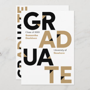 Invitation Black & Gold Big Bold Angle-Cut Lettres Graduation