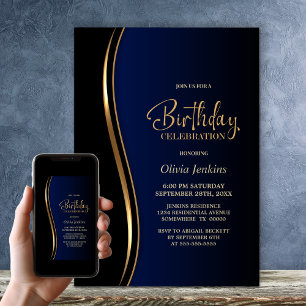 Invitation Black Gold Blue fête d'anniversaire