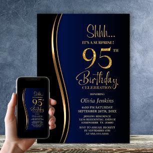 Invitation Black Gold Blue Surprise 95e anniversaire