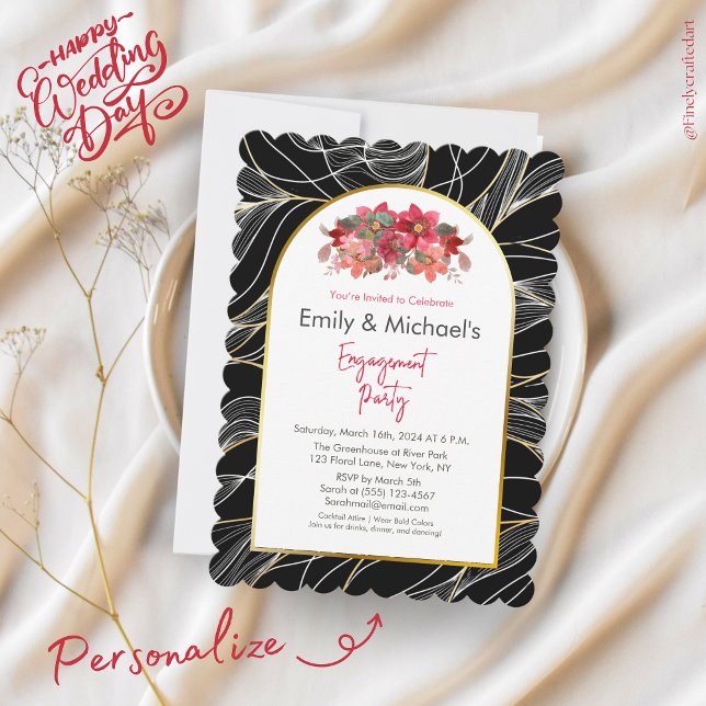 Invitation Black Gold Bold Floroms Party (Créateur téléchargé)