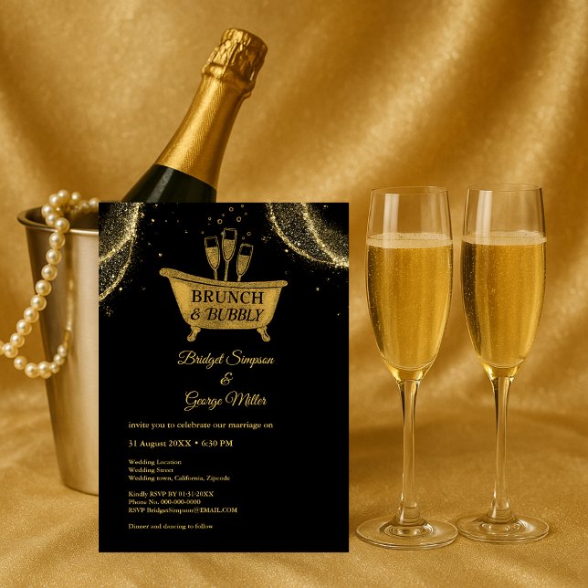 Invitation Black Gold Brunch & Bubbly Mariage (Créateur téléchargé)