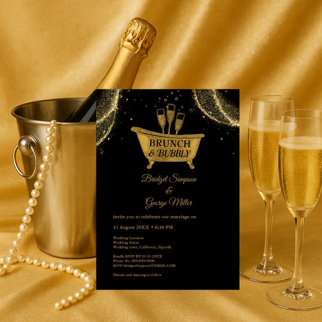 Invitation Black Gold Brunch & Bubbly Mariage (Créateur téléchargé)