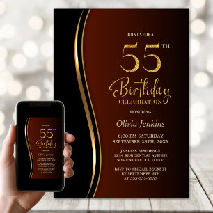 Invitation Black Gold Burnt Orange 55e fête d'anniversaire