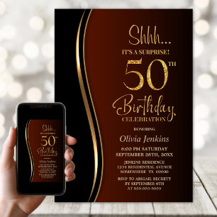 Invitation Black Gold Burnt Orange Surprise 50e anniversaire