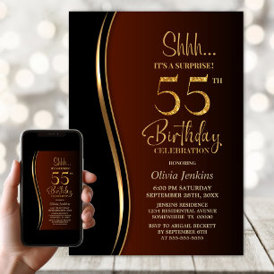 Invitation Black Gold Burnt Orange Surprise 55e anniversaire
