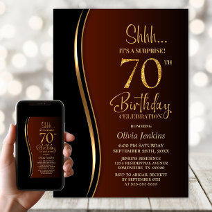 Invitation Black Gold Burnt Orange Surprise 70e anniversaire
