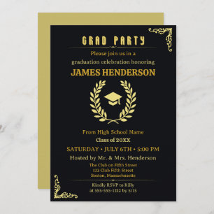 Invitation Black Gold Calligraphy Graduation Party 2025