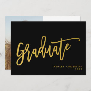 Invitation Black Gold Calligraphy Script Graduate Photo Party