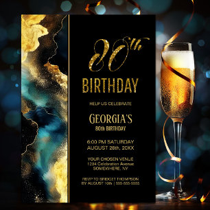Invitation Black Gold Celestial 80e anniversaire fête