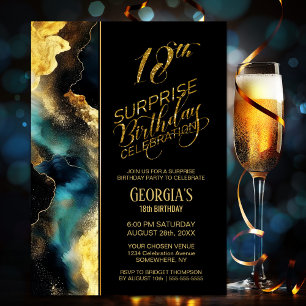 Invitation Black Gold Celestial Surprise 18e fête d'anniversa