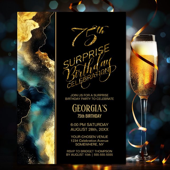 Invitation Black Gold Celestial Surprise 75e anniversaire fêt (Créateur téléchargé)