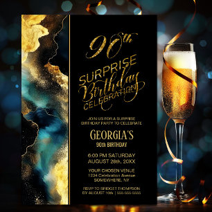 Invitation Black Gold Celestial Surprise 90e fête d'anniversa
