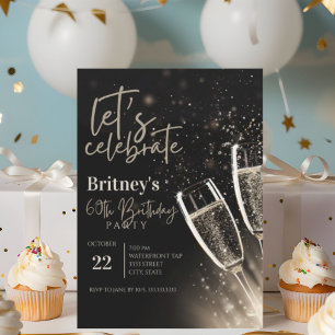 Invitation Black Gold Champagne 60e fête d'anniversaire