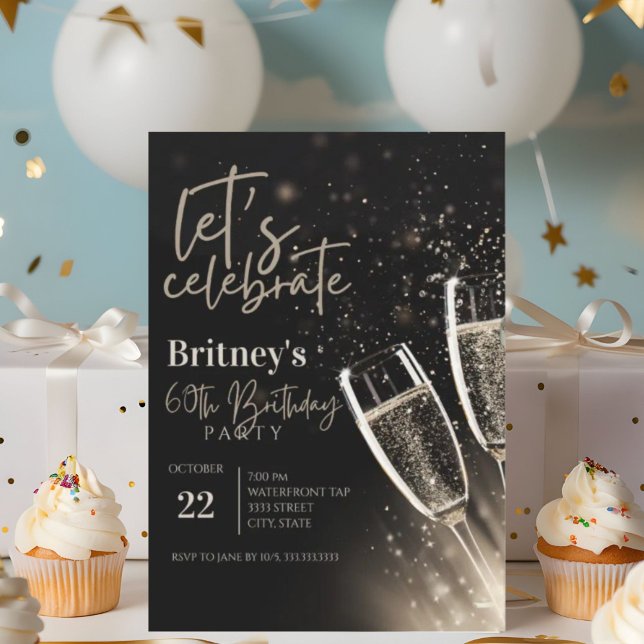 Invitation Black Gold Champagne 60e fête d'anniversaire (Créateur téléchargé)