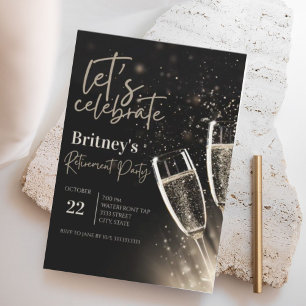 Invitation Black Gold Champagne Retraite Party