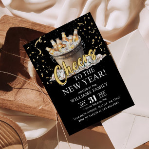 Invitation Black Gold Champagne Trinque la Saint-Sylvestre Fê