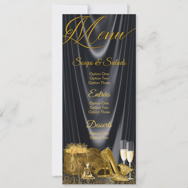 Invitation Black Gold Chaussure Femme Anniversaire Menu Progr (Devant)