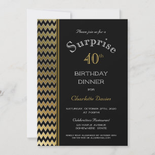 Invitation Black Gold Chevron Surprise Dîner d'anniversaire 4