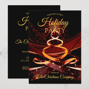 Invitation Black Gold Christmas Tree Corporate Holiday