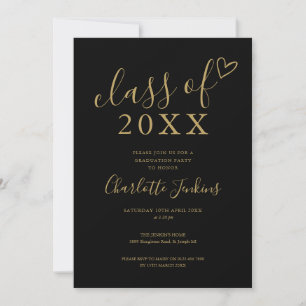 Invitation Black Gold Classe de Script Coeur Graduation Party