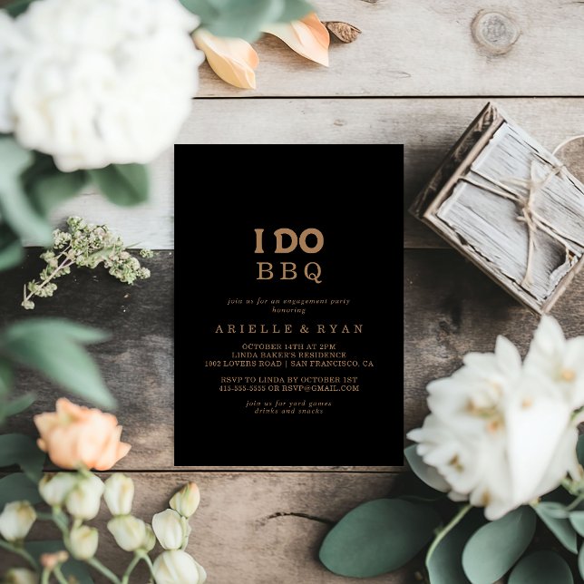 Invitation Black Gold Classic Je fais du BBQ Fête de Fiançail (Créateur téléchargé)