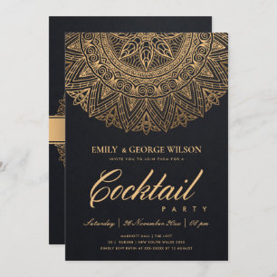 INVITATION BLACK GOLD CLASSIQUE ORNATE MANDALA COCKTAIL PARTI