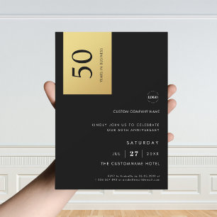 Invitation Black Gold Color Block Business Anniversaire Party