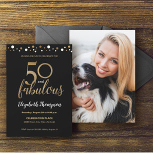 Invitation Black Gold Confetti 50 et fabuleux anniversaire ph