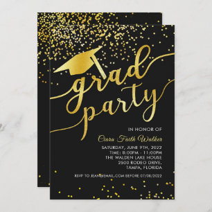 Invitation Black Gold Confetti Graduation Party