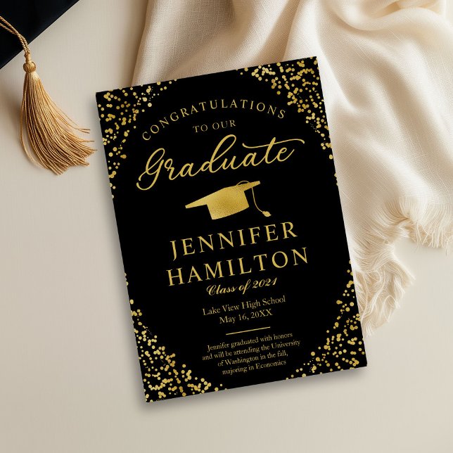 Invitation Black Gold Confetti Graduation Party (Créateur téléchargé)