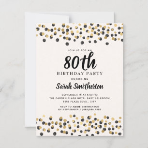 Invitation Black Gold Confetti Parties scintillant 80e annive
